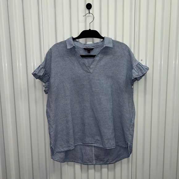 Banana Republic Size Medium Flounce Flutter Sleeve Nautical Bohemian Work Blouse - Picture 1 of 8